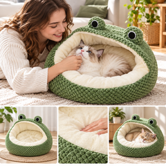 Frog Shape Pet Bed Cave | Plush Dog & Cat Nest