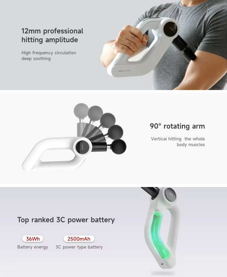 Side view of the D5 Pro Deep Tissue Massager showing its ergonomic handle and interchangeable massage head.