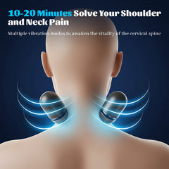 Neck and shoulder massager with vibration modes to relieve pain, shown on a white background.