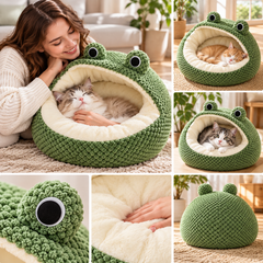 Frog Shape Pet Bed Cave | Plush Dog & Cat Nest