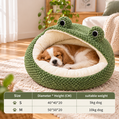 Frog Shape Pet Bed Cave | Plush Dog & Cat Nest