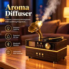 Retro Phonograph Ultrasonic Mist Diffuser & Bluetooth Speaker | Air Humidifier | Decorative Piece