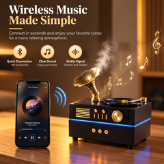 Retro Phonograph Ultrasonic Mist Diffuser & Bluetooth Speaker | Air Humidifier | Decorative Piece
