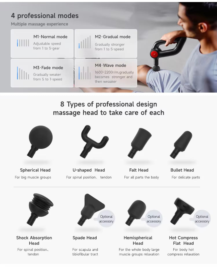 A detailed side view of the D5 Pro Deep Tissue Massager featuring a round foam head and a comfortable grip handle.