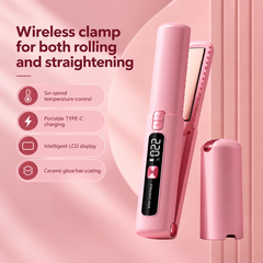 2-in-1 Wireless Hair Straightener & Curler | LCD Display | Ceramic Plates | Negative Ion | Type-C