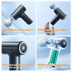A Portable Electric Fascia Massage Gun, 4 Replaceable Massage Heads, 6-Speed Mode Adjustment, Deep Tissue Impact Muscles, Reliev Entige