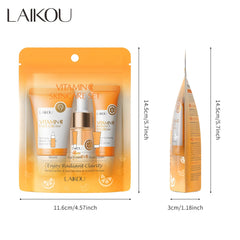3pcs/Set LAIKOU Vitamin C Facial Set for Hydrating Moisturizing Whitening and Brightening