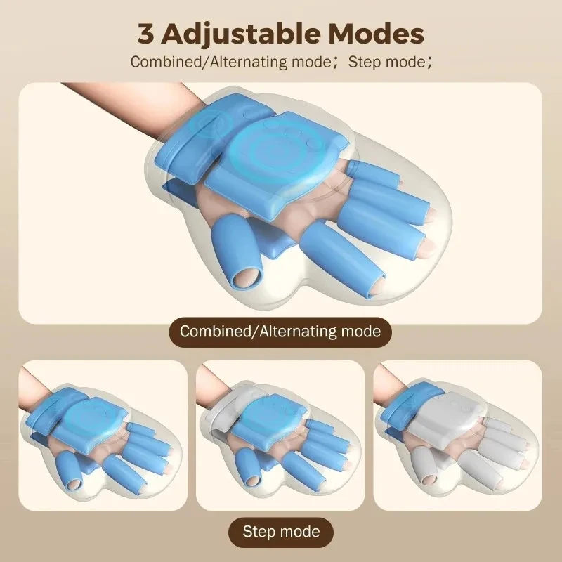 Blue and gray hand exerciser with adjustable modes on a beige background