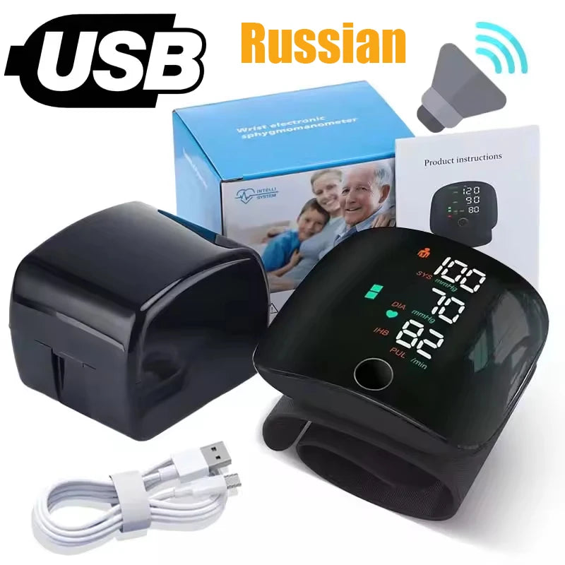 Portable Automatic Wrist Voice Blood Pressure Monitor Digital One Button Blood Pressure Monitor Machine Tonometers for Home Use Entige