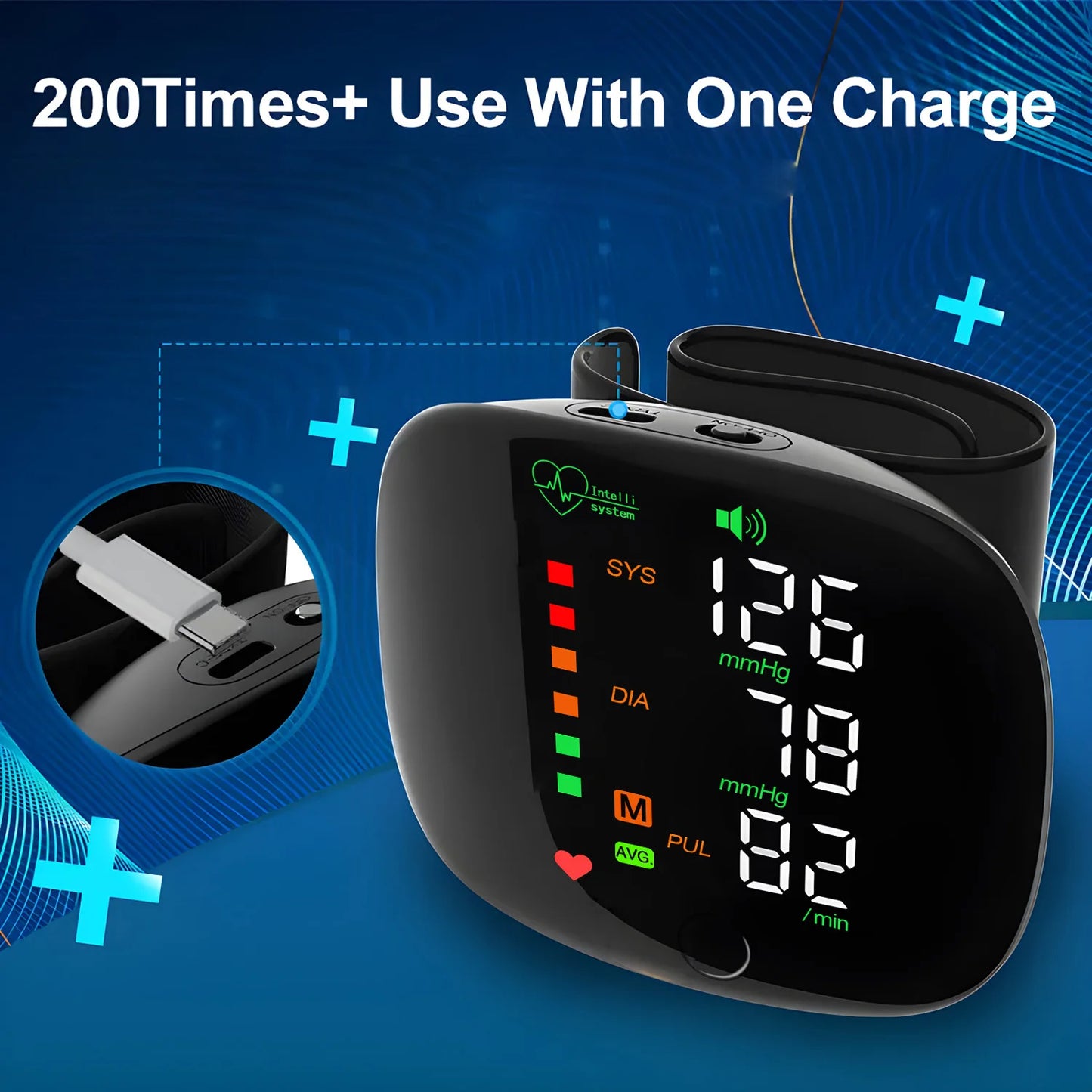 Portable Automatic Wrist Voice Blood Pressure Monitor Digital One Button Blood Pressure Monitor Machine Tonometers for Home Use Entige