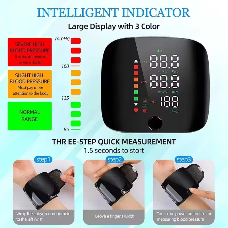 Portable Automatic Wrist Voice Blood Pressure Monitor Digital One Button Blood Pressure Monitor Machine Tonometers for Home Use Entige