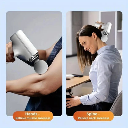 A Portable Electric Fascia Massage Gun, 4 Replaceable Massage Heads, 6-Speed Mode Adjustment, Deep Tissue Impact Muscles, Reliev Entige