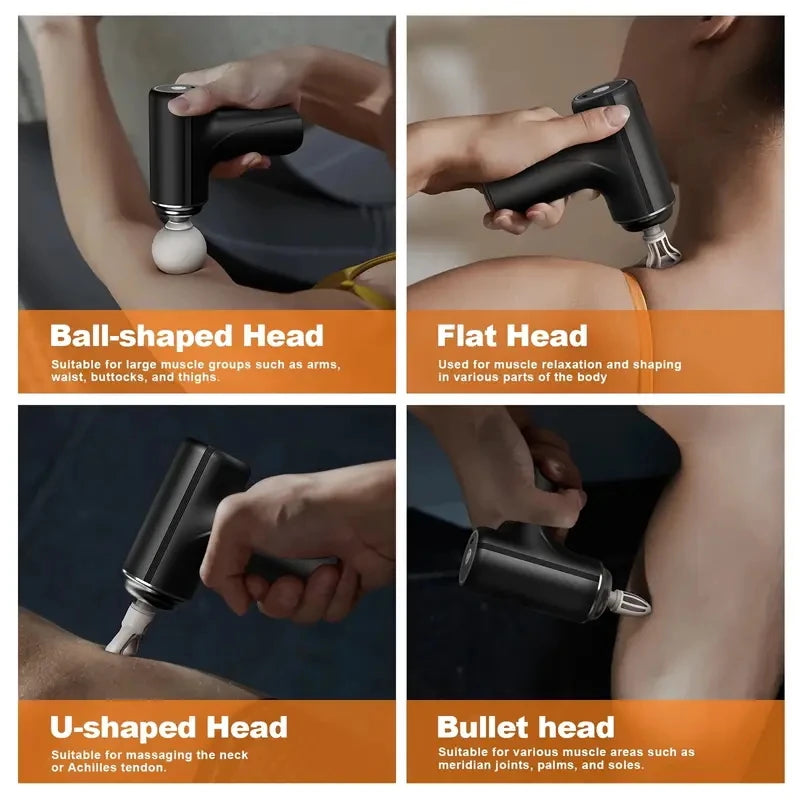 A Portable Electric Fascia Massage Gun, 4 Replaceable Massage Heads, 6-Speed Mode Adjustment, Deep Tissue Impact Muscles, Reliev Entige