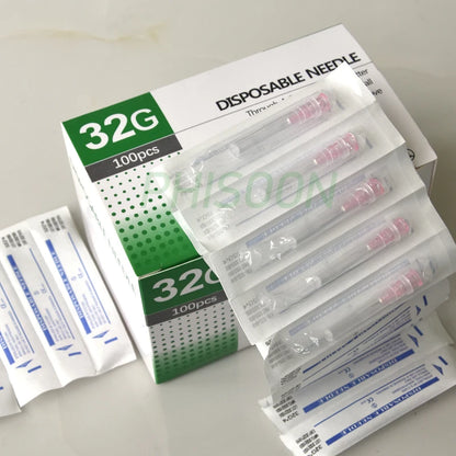 100pcs Painless small needle painless beauty ultrafine 32G * 4mm , 32G * 13mm syringes Korean Needles Eyelid Tools Entige
