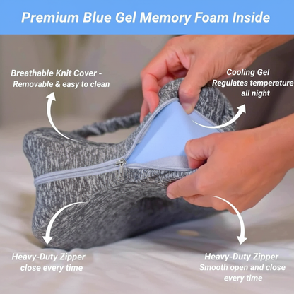 Premium Blue Gel Memory Foam Knee Pillow Infographic